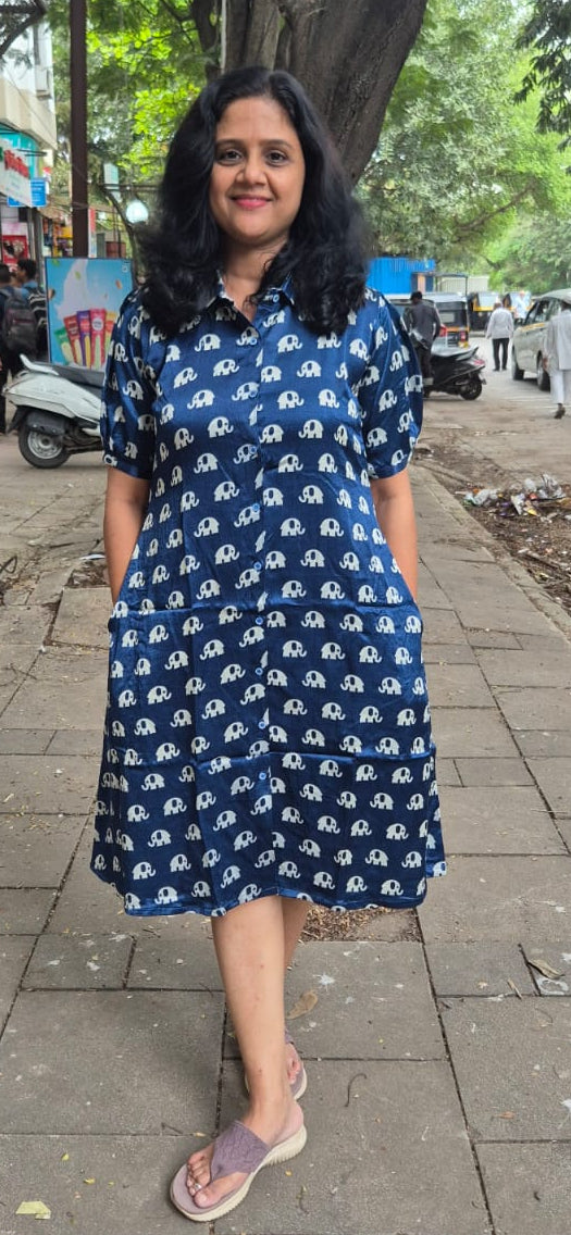 Blue Mashru Silk Knee Length One Piece