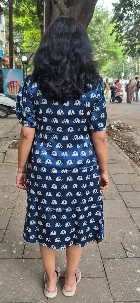 Blue Mashru Silk Knee Length One Piece