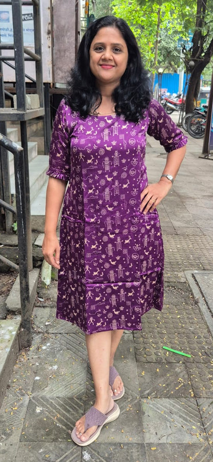 Purple Mashru Silk Knee Length One Piece