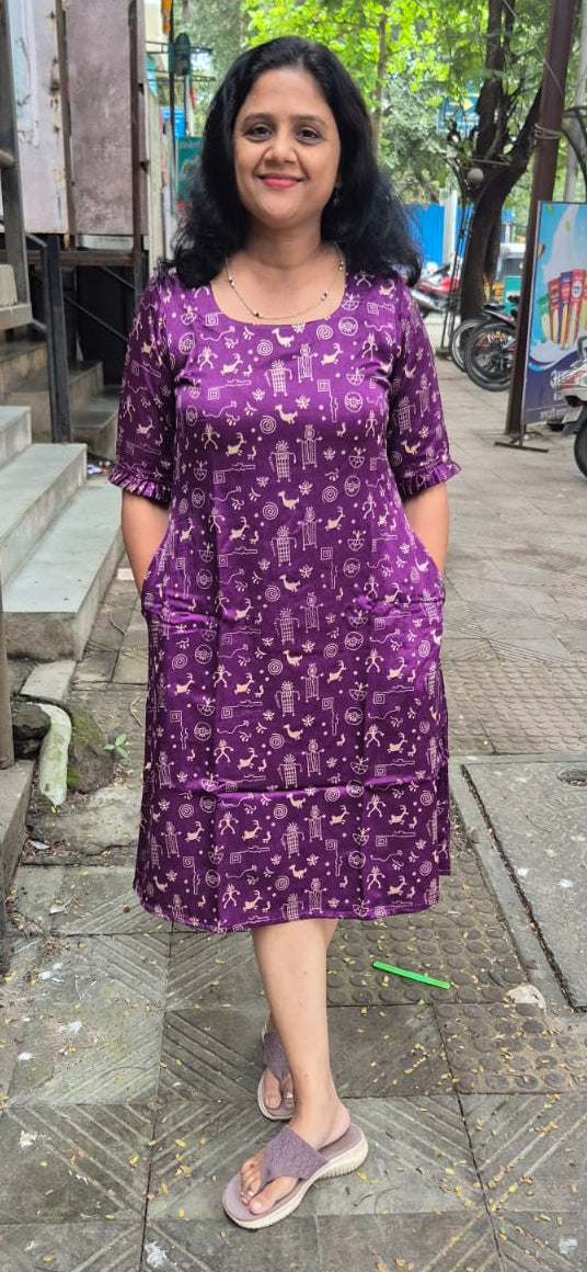 Purple Mashru Silk Knee Length One Piece