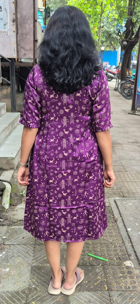 Purple Mashru Silk Knee Length One Piece