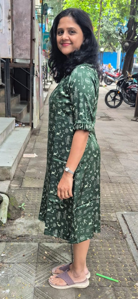 Bottle Green Mashru Silk Knee length One Piece