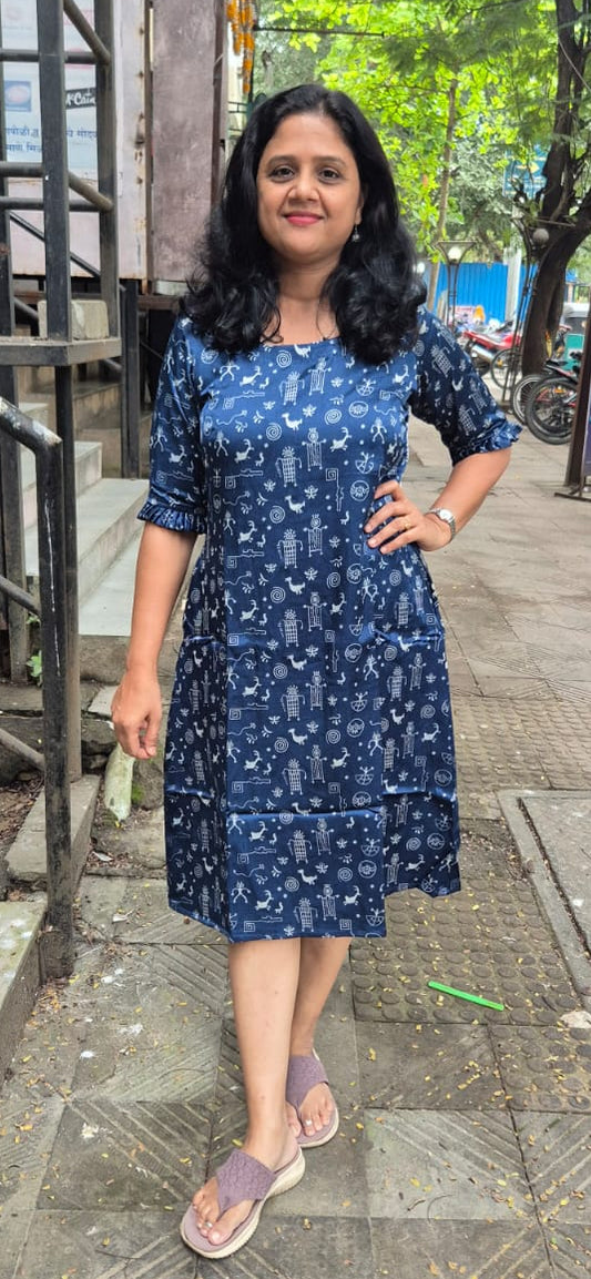 Blue Mashru Silk Knee Length One Piece