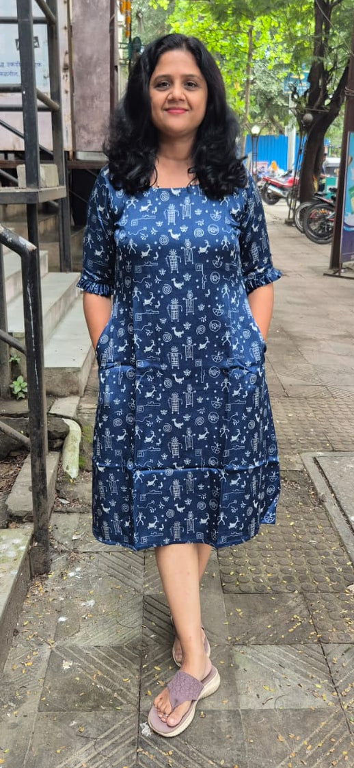 Blue Mashru Silk Knee Length One Piece