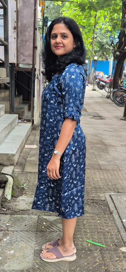 Blue Mashru Silk Knee Length One Piece