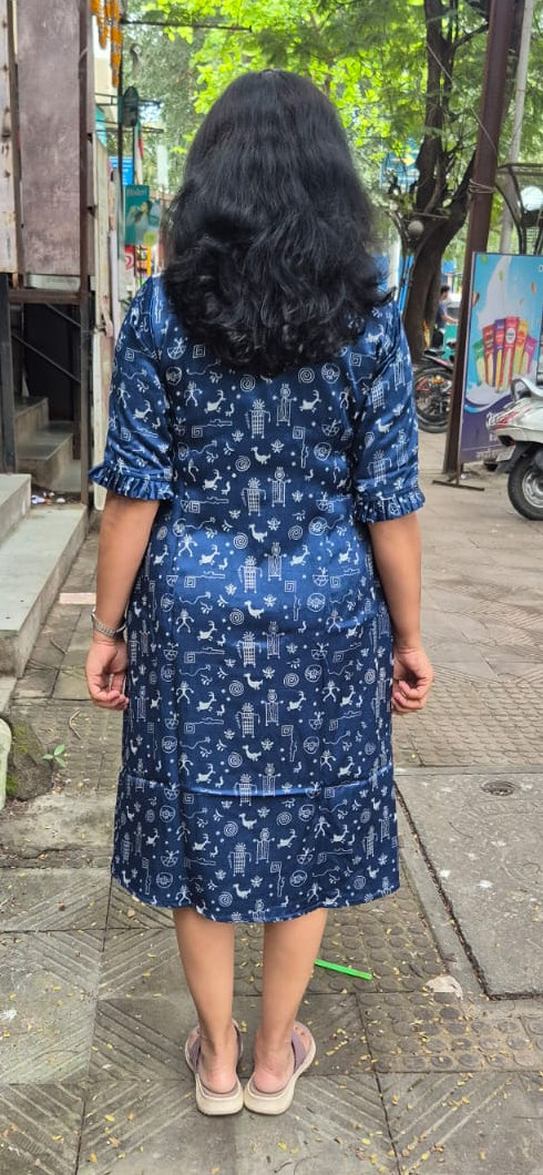 Blue Mashru Silk Knee Length One Piece