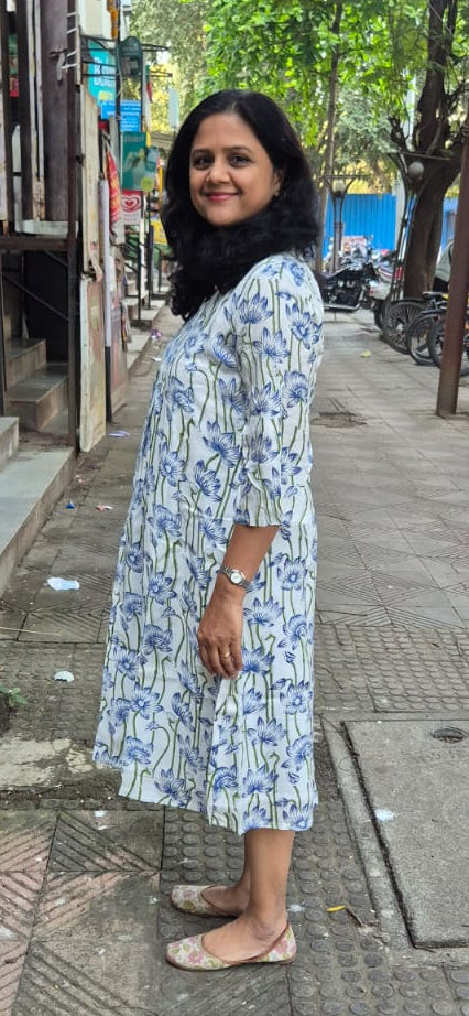 Blue Muslin Cotton Block Printed One Piece