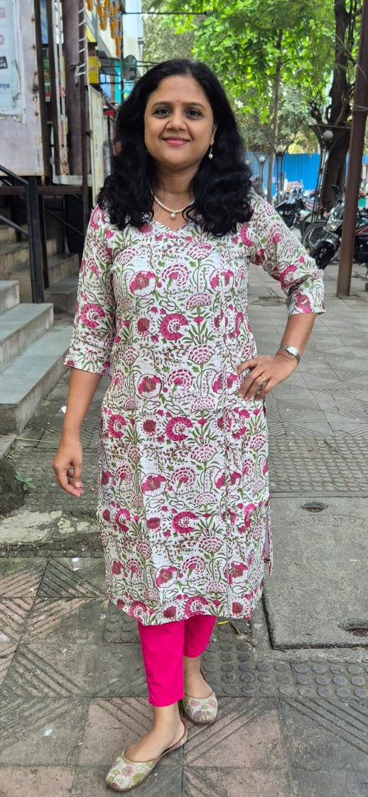 White Muslin Cotton Block Printed Kurta