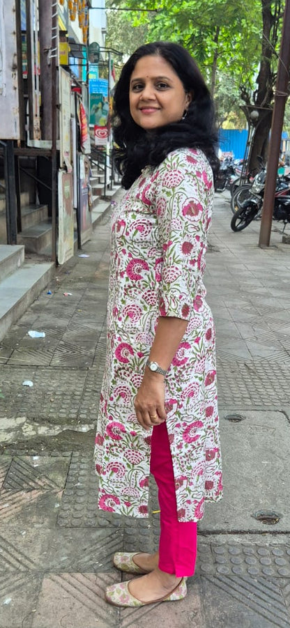 White Muslin Cotton Block Printed Kurta