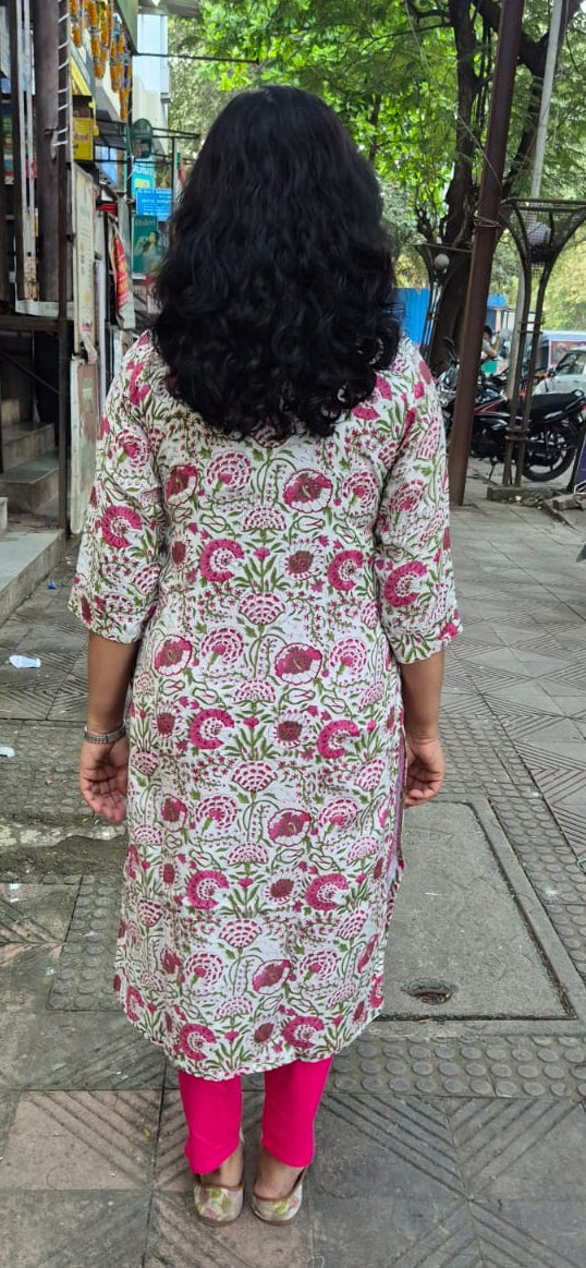 White Muslin Cotton Block Printed Kurta