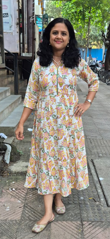 White Muslin Cotton Block Printed One Piece