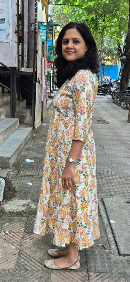 White Muslin Cotton Block Printed One Piece