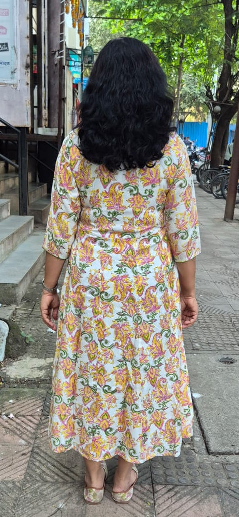 White Muslin Cotton Block Printed One Piece