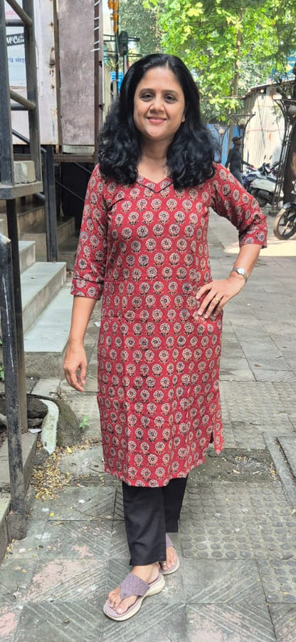 Maroon Ajrakh Cotton Kurta