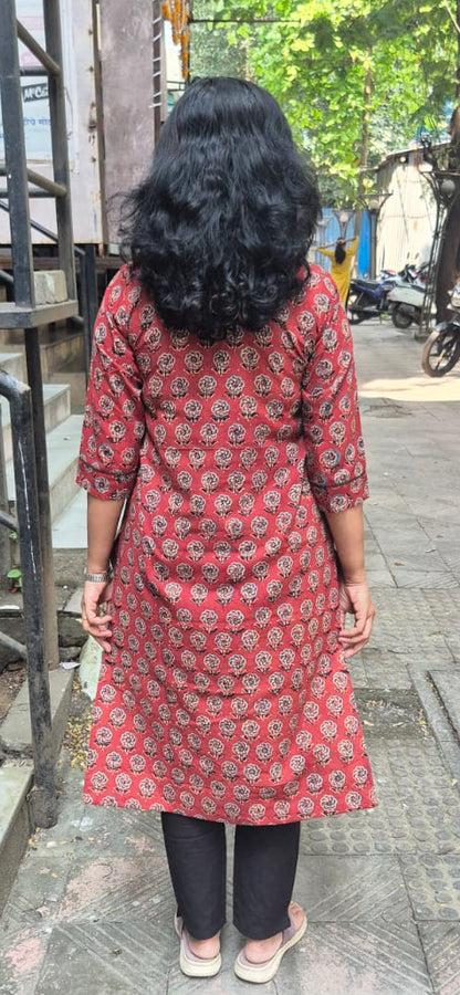 Maroon Ajrakh Cotton Kurta