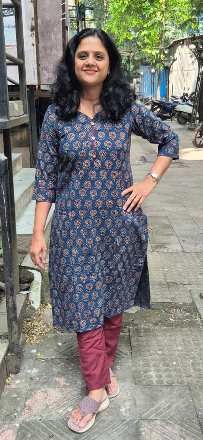 Blue Ajrakh Cotton Kurta