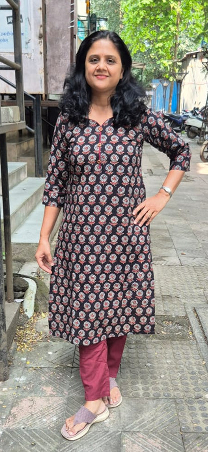 Black Ajrakh Cotton Kurta