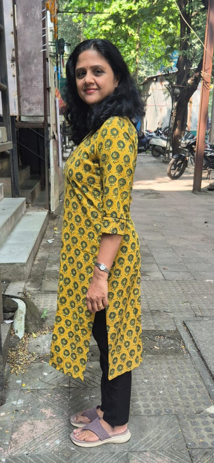 Mustard Yellow Ajrakh Cotton Kurta