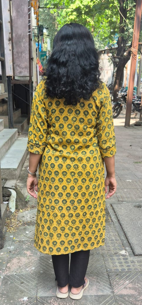 Mustard Yellow Ajrakh Cotton Kurta