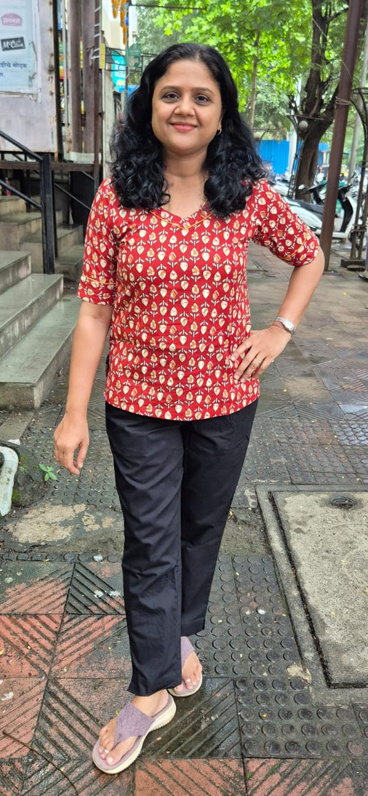 Red Pure Cotton Short Top