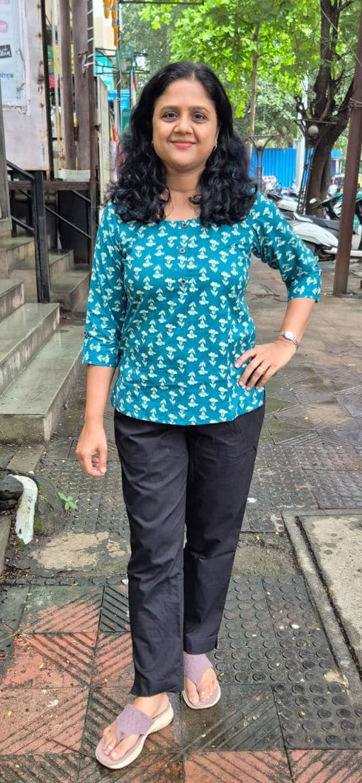 Teal Blue Pure Cotton Short Top