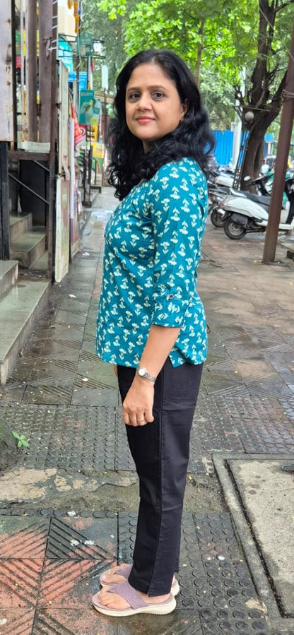 Teal Blue Pure Cotton Short Top