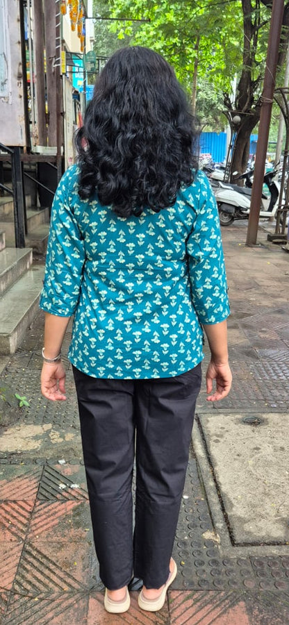 Teal Blue Pure Cotton Short Top
