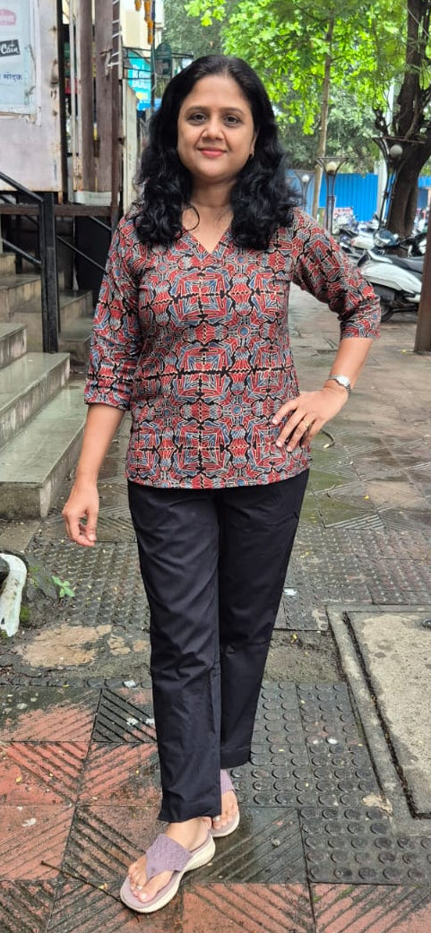 Black Ajrakh Cotton Short Top