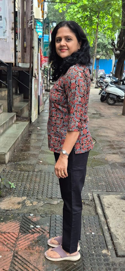 Black Ajrakh Cotton Short Top