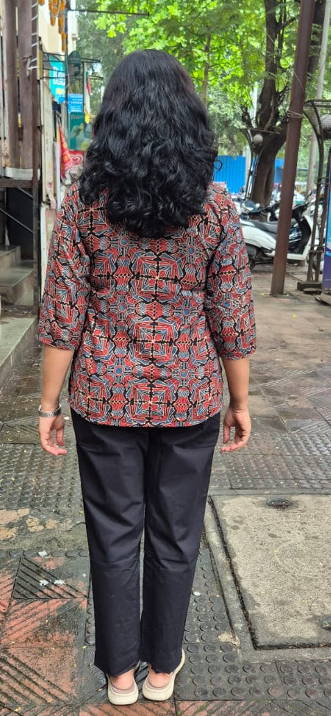 Black Ajrakh Cotton Short Top