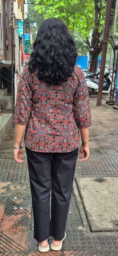 Black Ajrakh Cotton Short Top