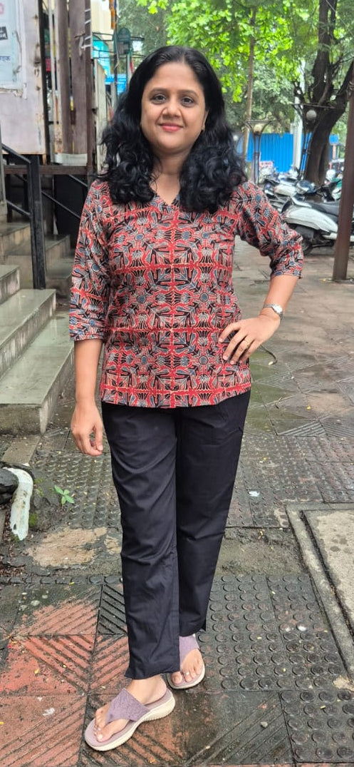 Maroon Ajrakh Cotton Short Top