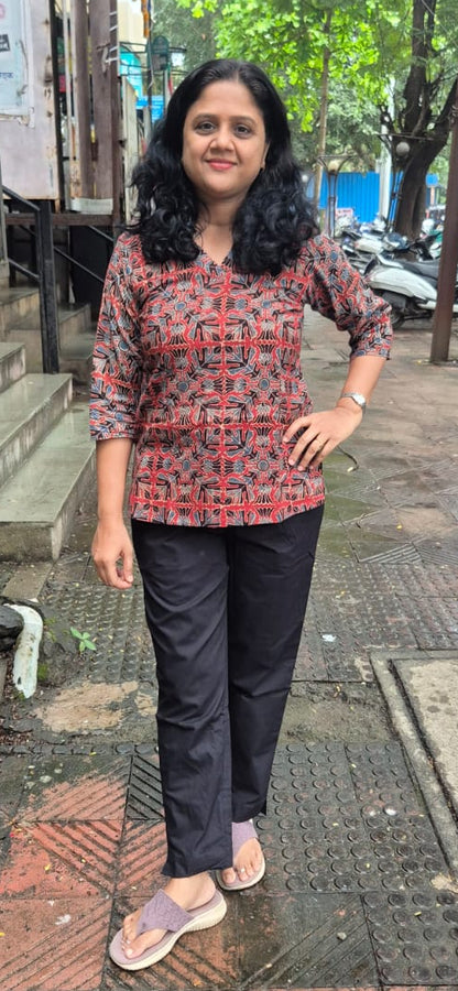 Maroon Ajrakh Cotton Short Top