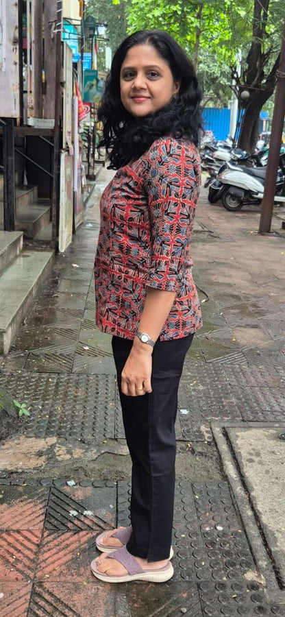 Maroon Ajrakh Cotton Short Top