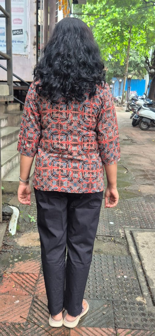 Maroon Ajrakh Cotton Short Top