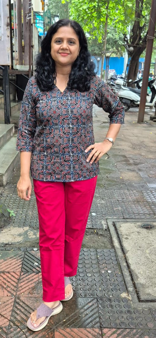 Blue Ajrakh Cotton Short Top