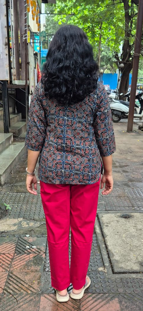 Blue Ajrakh Cotton Short Top