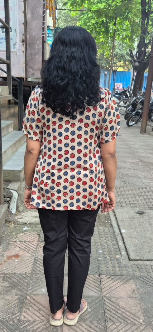 Off White Handblock Modal Silk Short Top