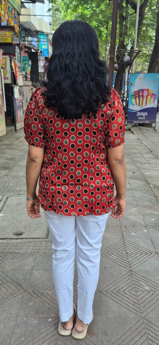 Maroon  Handblock Modal Silk Short Top