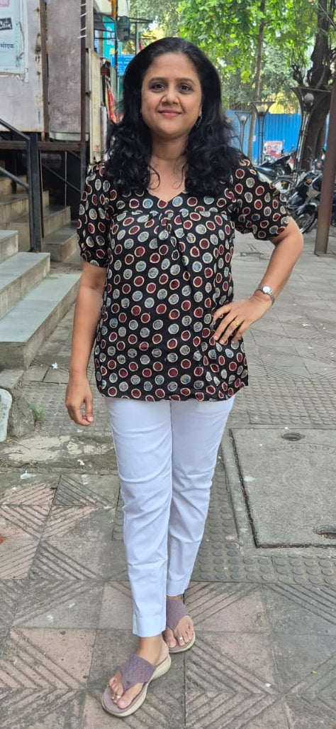 Black Handblock Modal Silk Short Top