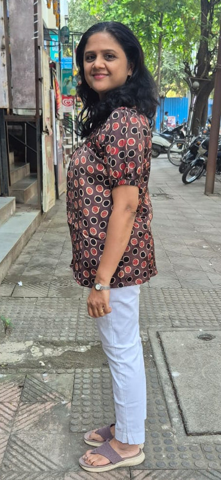 Light Brown Handblock Modal Silk Short Top
