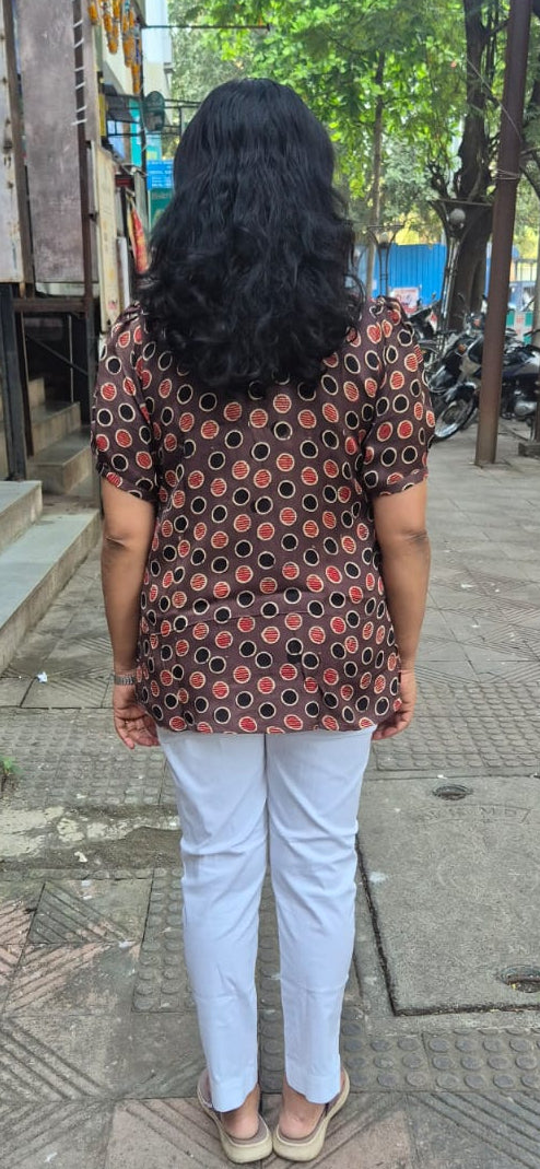 Light Brown Handblock Modal Silk Short Top