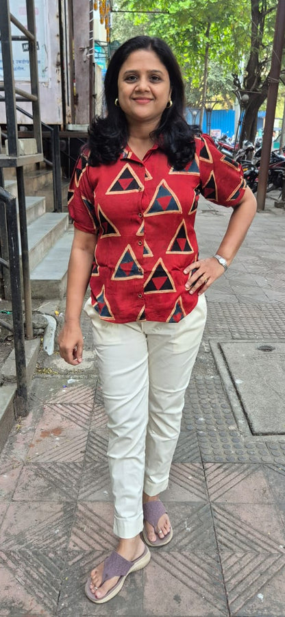 Maroon Hand Block Modal Silk Shirt