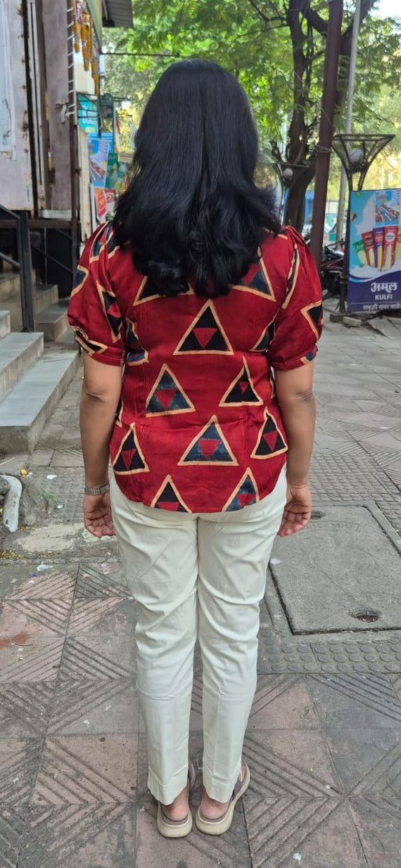 Maroon Hand Block Modal Silk Shirt