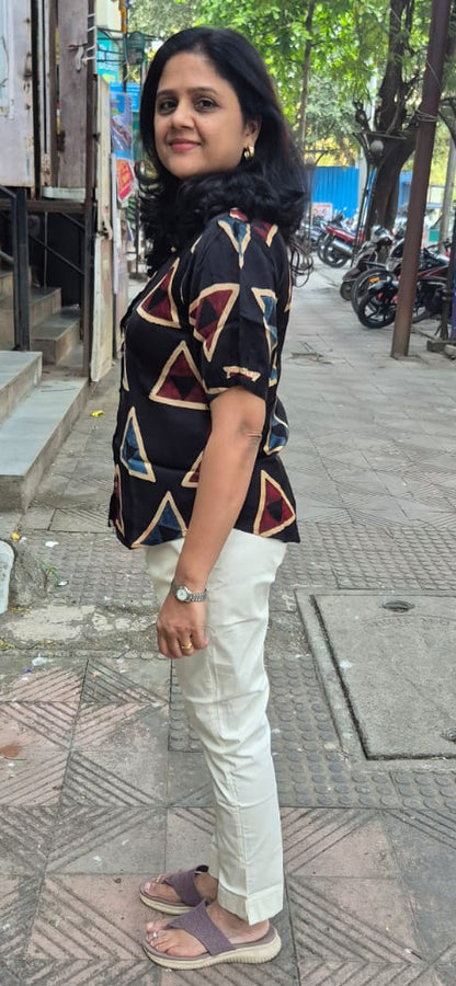 Black Hand Block Modal Silk Shirt