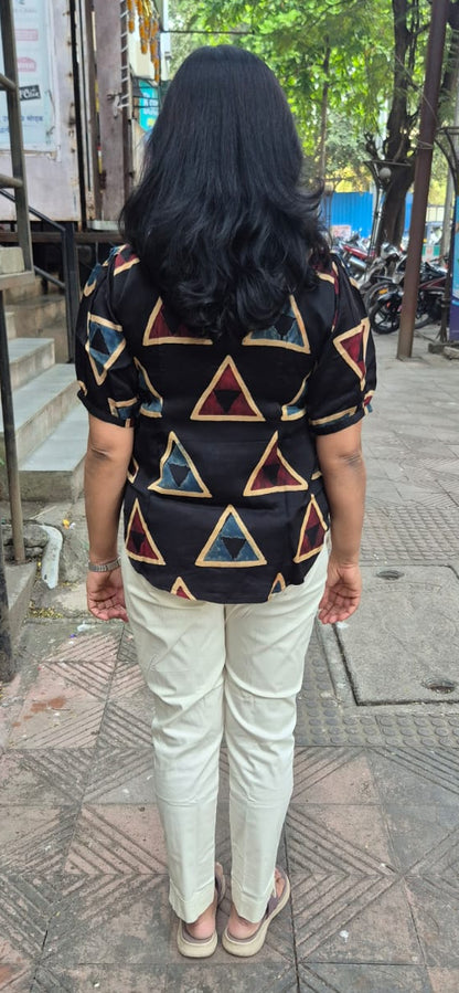 Black Hand Block Modal Silk Shirt