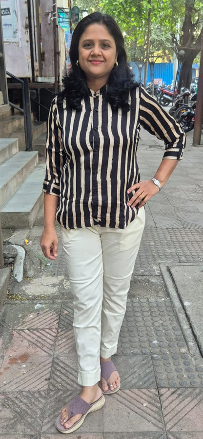 Black Hand Block Modal Silk Shirt