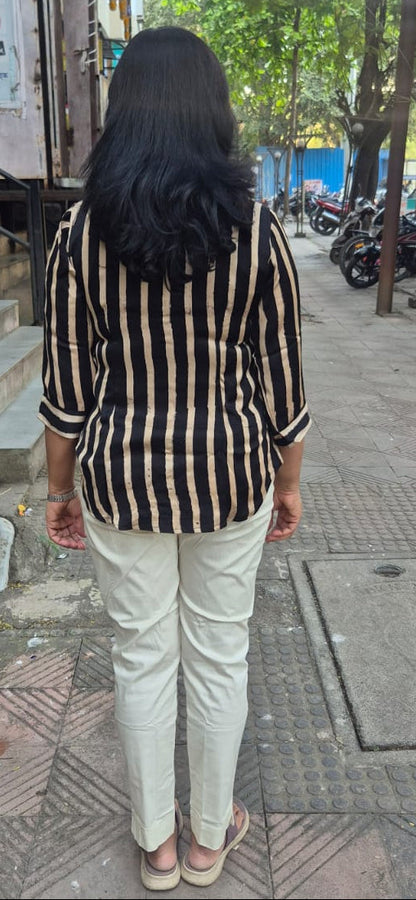 Black Hand Block Modal Silk Shirt