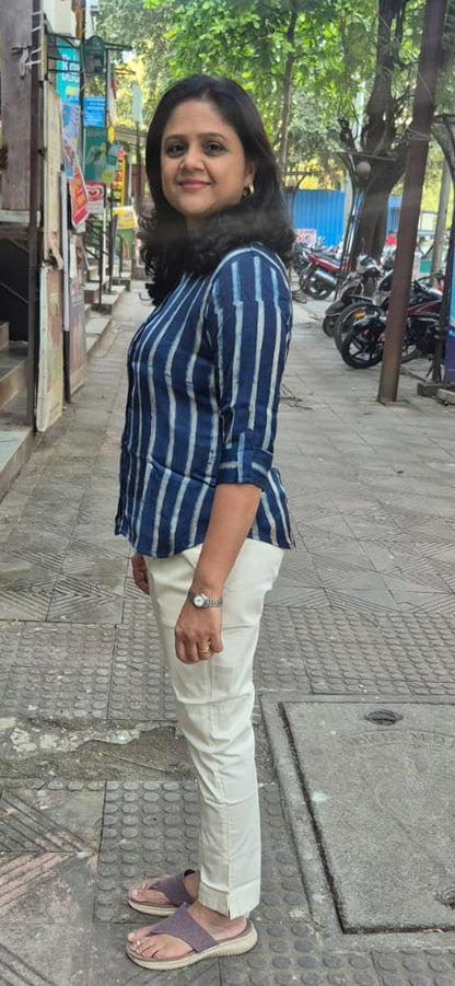 Blue Hand Block Modal Silk Shirt
