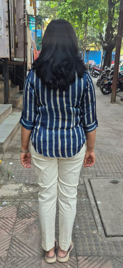 Blue Hand Block Modal Silk Shirt